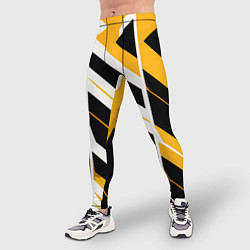 Тайтсы мужские Black and yellow stripes on a white background, цвет: 3D-принт — фото 2