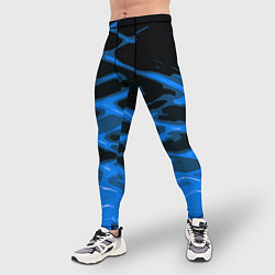 Тайтсы мужские Синие абстрактные полосы на чёрном фоне, цвет: 3D-принт — фото 2