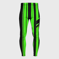 Мужские тайтсы Толстые зелёные полосы на чёрном фоне