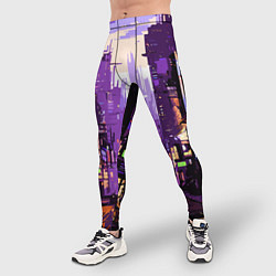 Тайтсы мужские Киберпанк город фиолетовый, цвет: 3D-принт — фото 2