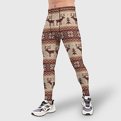 Тайтсы мужские Вязаный скандинавский орнамент с оленями, цвет: 3D-принт — фото 2