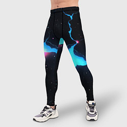 Тайтсы мужские Голубой разлом в черной текстуре, цвет: 3D-принт — фото 2