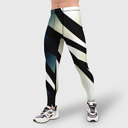 Тайтсы мужские Чёрно-белый с синим затемнением полосы, цвет: 3D-принт — фото 2