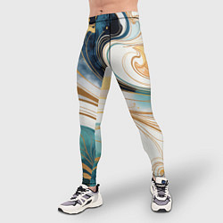 Тайтсы мужские Аквамарин и оранж узор с завитками, цвет: 3D-принт — фото 2