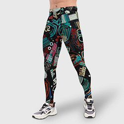 Тайтсы мужские Чёрный с абстрактными полосами, цвет: 3D-принт — фото 2