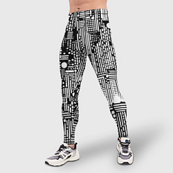 Тайтсы мужские Чёрно-белые абстракция точки полоски, цвет: 3D-принт — фото 2
