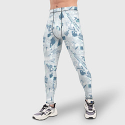 Тайтсы мужские Мемфис синий с серым клетчатый геометрический узор, цвет: 3D-принт — фото 2