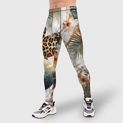 Тайтсы мужские Мрамор с цветами и леопардовый узор, цвет: 3D-принт — фото 2