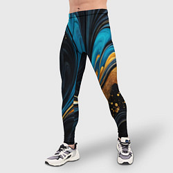 Тайтсы мужские Сине-золотая абстракция, цвет: 3D-принт — фото 2