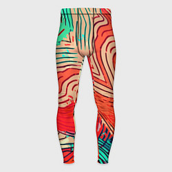 Мужские тайтсы Красно-зелёный полосатая абстракция