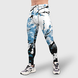 Тайтсы мужские Абстракция чёрное дерево с синими цветами, цвет: 3D-принт — фото 2
