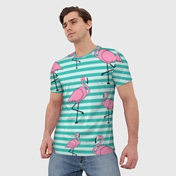 Футболка мужская Полосатые фламинго, цвет: 3D-принт — фото 2