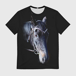 Футболка мужская Конь вороной на черном, цвет: 3D-принт