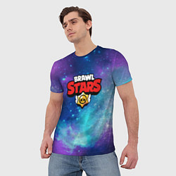 Футболка мужская BRAWL STARS лого в космосе, цвет: 3D-принт — фото 2