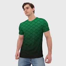 Футболка мужская Узор зеленая чешуя дракон, цвет: 3D-принт — фото 2