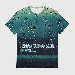 Футболка мужская Капли вода дождь текст, цвет: 3D-принт