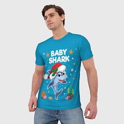 Футболка мужская Новогодний Baby Shark, цвет: 3D-принт — фото 2