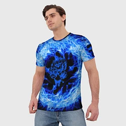 Футболка мужская Лев в синем пламени, цвет: 3D-принт — фото 2