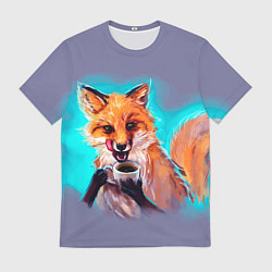 Футболка мужская Лиса с кофе, цвет: 3D-принт