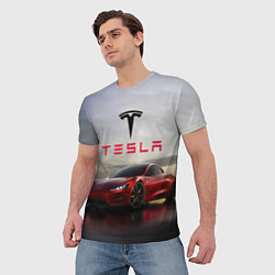 Футболка мужская Tesla Roadster, цвет: 3D-принт — фото 2