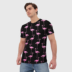 Футболка мужская Фламинго Чёрная, цвет: 3D-принт — фото 2