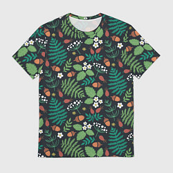 Футболка мужская Лесные листочки цветочки, цвет: 3D-принт