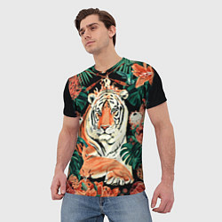 Футболка мужская Огненный Тигр в Цветах, цвет: 3D-принт — фото 2
