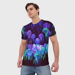 Футболка мужская Неоновые медузы, цвет: 3D-принт — фото 2