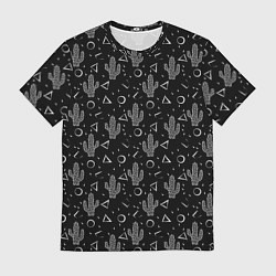 Футболка мужская Черно белые кактусы, цвет: 3D-принт