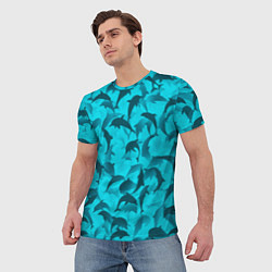 Футболка мужская Синий камуфляж с дельфинами, цвет: 3D-принт — фото 2