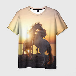 Футболка мужская Лошади на закате, цвет: 3D-принт