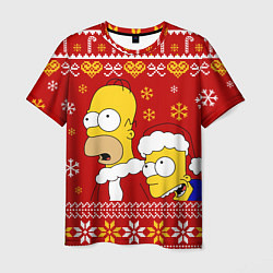Футболка мужская Новогодний Гомер и Барт Симпсоны, цвет: 3D-принт