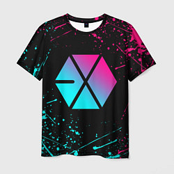 Футболка мужская EXO BAND NEON LOGO НЕОНОВЫЕ БРЫЗГИ КРАСОК, цвет: 3D-принт