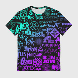 Футболка мужская ЛОГОТИПЫ РОК ГРУПП НЕОН ROCK NEON, цвет: 3D-принт