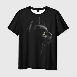 Футболка мужская Черный кот на черном фоне, цвет: 3D-принт