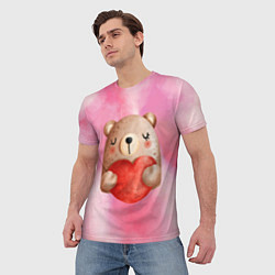 Футболка мужская Медвежонок с сердечком День влюбленных, цвет: 3D-принт — фото 2
