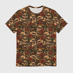 Мужская футболка Черепа с оружием и розами