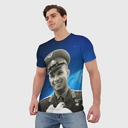 Футболка мужская Юрий Гагарин с голубем 3D, цвет: 3D-принт — фото 2