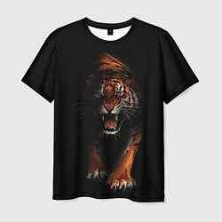 Футболка мужская Тигр на черном фоне, цвет: 3D-принт