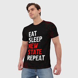 Футболка мужская Eat Sleep New State Repeat - Потертости, цвет: 3D-принт — фото 2