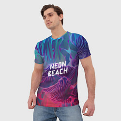 Футболка мужская Neon beach, цвет: 3D-принт — фото 2