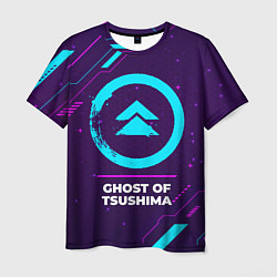 Футболка мужская Символ Ghost of Tsushima в неоновых цветах на темн, цвет: 3D-принт