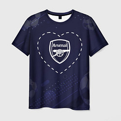 Футболка мужская Лого Arsenal в сердечке на фоне мячей, цвет: 3D-принт