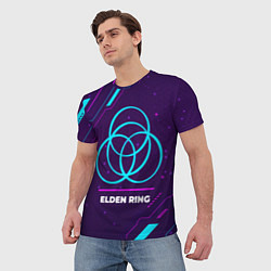 Футболка мужская Символ Elden Ring в неоновых цветах на темном фоне, цвет: 3D-принт — фото 2