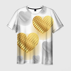 Футболка мужская Золотые и серебряные сердца, цвет: 3D-принт
