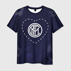 Футболка мужская Лого Inter в сердечке на фоне мячей, цвет: 3D-принт