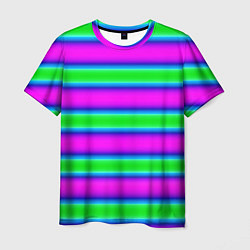 Футболка мужская Зеленый и фиолетовые яркие неоновые полосы striped, цвет: 3D-принт