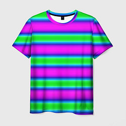 Мужская футболка Зеленый и фиолетовые яркие неоновые полосы striped