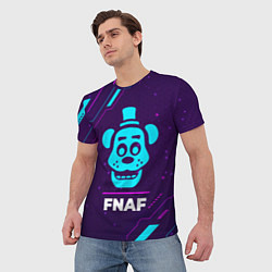 Футболка мужская Символ FNAF в неоновых цветах на темном фоне, цвет: 3D-принт — фото 2