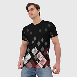 Футболка мужская Geometric pattern черно-коричневый узор Ромбы, цвет: 3D-принт — фото 2